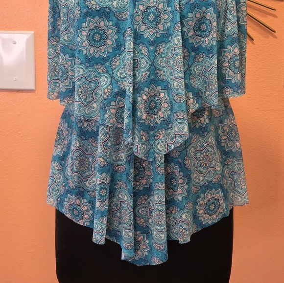 Vintage Fairy Teal Mesh Tankini Top Beach House 14 Tiered Mandala Print - Picture 11 of 15